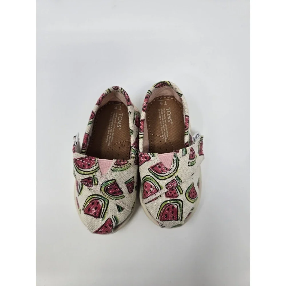 TOMS Tiny Kids Alpargata Shoes Watermelon Print Canvas Slip-On Size T5